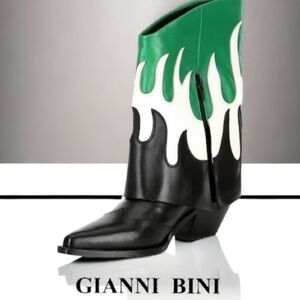 Gianni Bini CONLEY FLAME Design Fold Over Leather Boots NEW